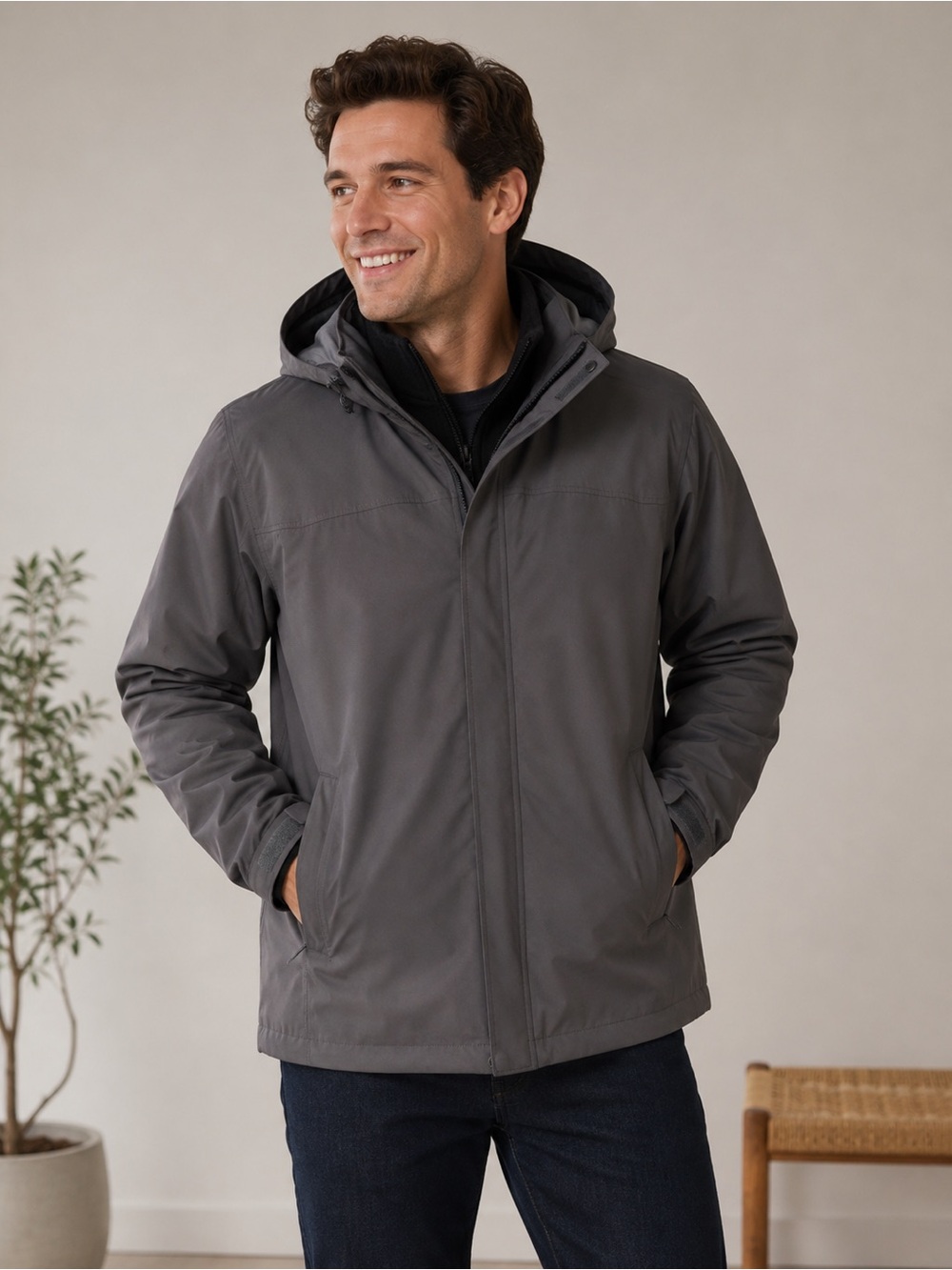 Weatherproof Men's Hooded Jacket, Charcoal, XXL, NWT